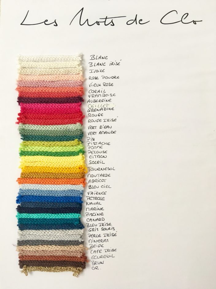Nuancier de couleur, échantillon de coton collés sur fond blanc.